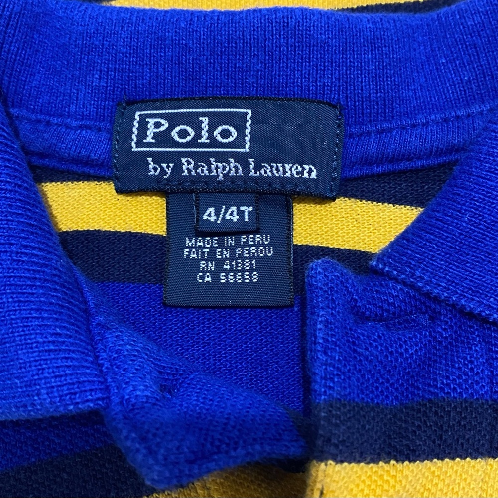 Polo Ralph Lauren Boys 4/4T Short Sleeve Polo Shirt Royal Blue Gold Stripes Pony - Picture 5 of 6